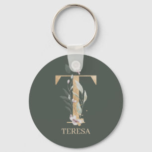 T Monogram Floral Personalized Keychain