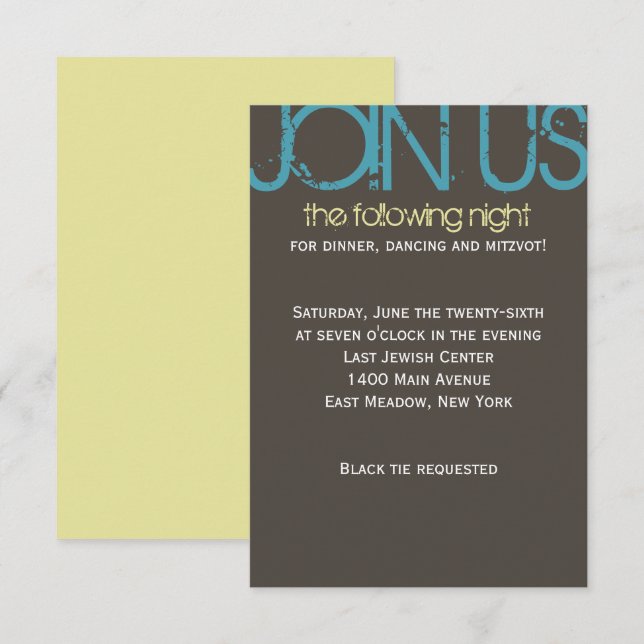 T Monogram Initial Bar Bat Mitzvah Party Card (Front/Back)