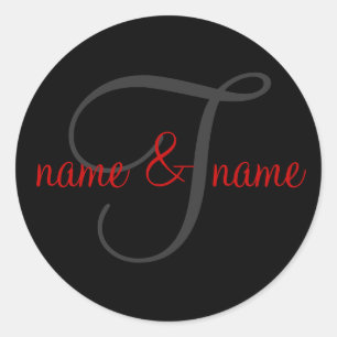 'T" monogram label, personalize first names Classic Round Sticker