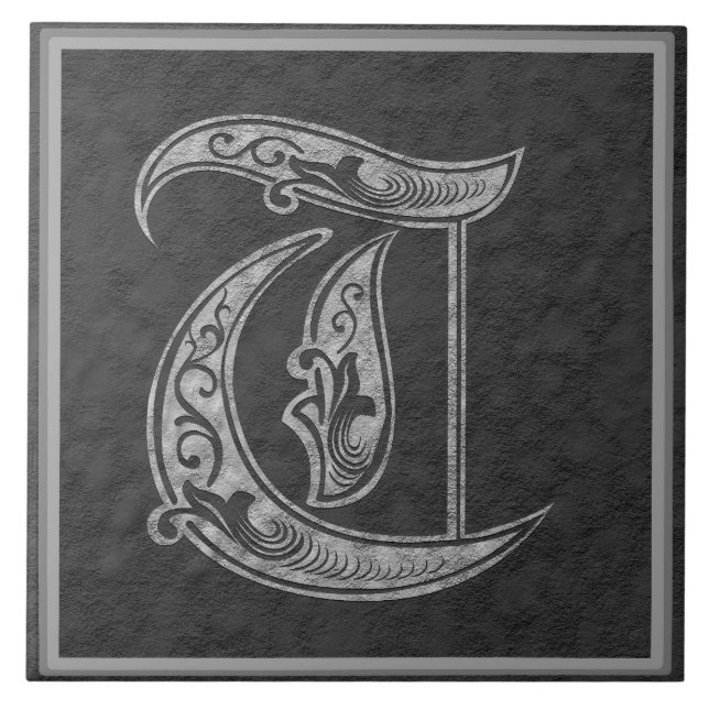 T Monogram "Royal Grey Stone" Ceramic Tile (Front)