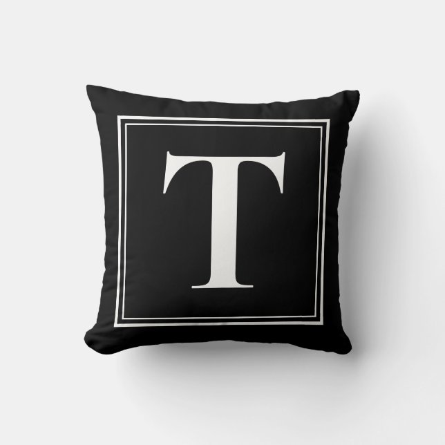 T Monogram Template Elegant Modern Black White Throw Pillow (Front)