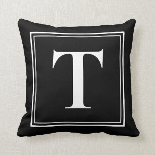 T Monogram Template Elegant Modern Black White Throw Pillow