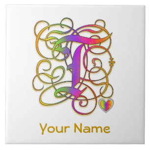 T Monogram Your Name "Gothic Rainbow" Ceramic Tile