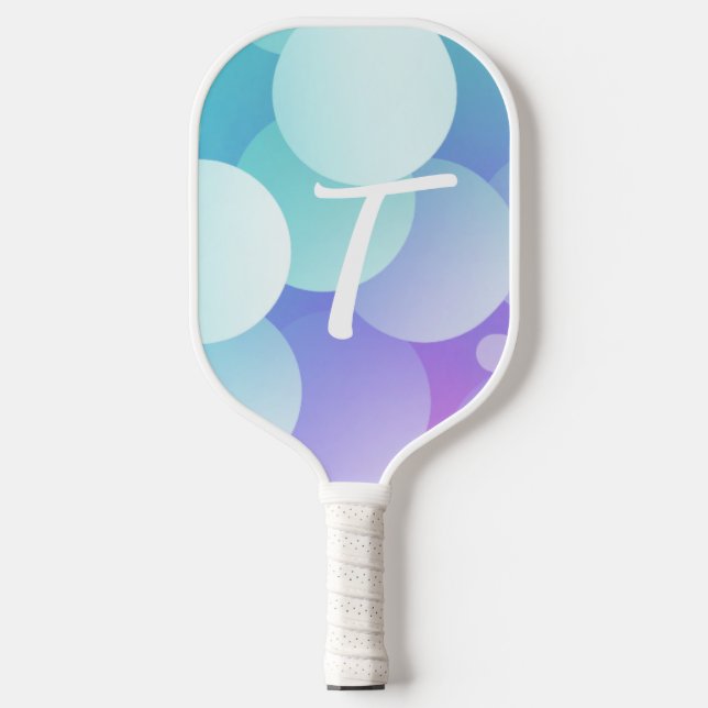 T Name Pickleball Paddle Purple Blue Bubble Modern (Front)