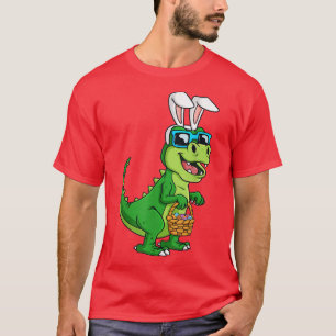 T Re Easter Bunny With Eggs Basket Funny Dinosaur T-Shirt