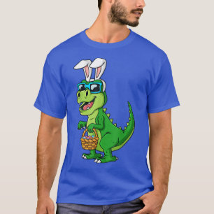 T Re Easter Bunny With Eggs Basket Funny Dinosaur T-Shirt