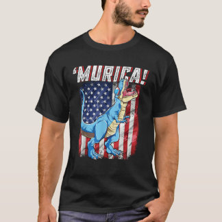 T rex 4th of July Boys Men Funny Dinosaur Murica U T-Shirt