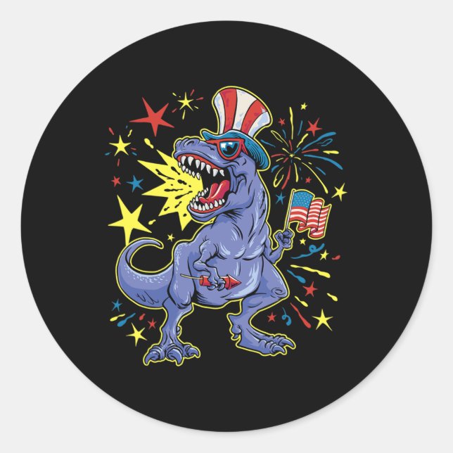 T-rex 4th Of July Celebrating Independence Day  Classic Round Sticker (Front)