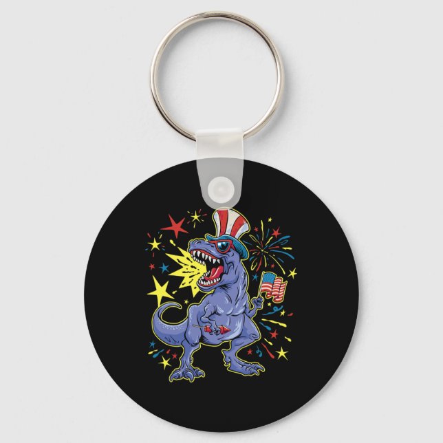T-rex 4th Of July Celebrating Independence Day  Keychain (Front)