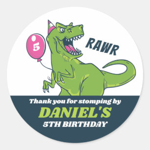T-Rex and Balloon Dinosaur Kids Birthday Party Classic Round Sticker