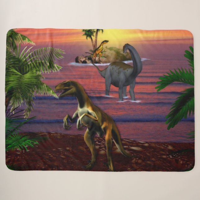 T-REX and BRONTASOURUS Sherpa Blanket (Front (Horizontal))