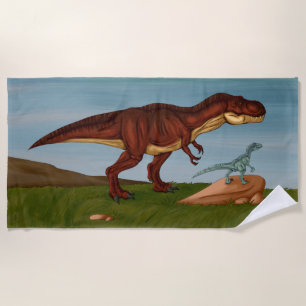 T-Rex and Velociraptor Beach Towel