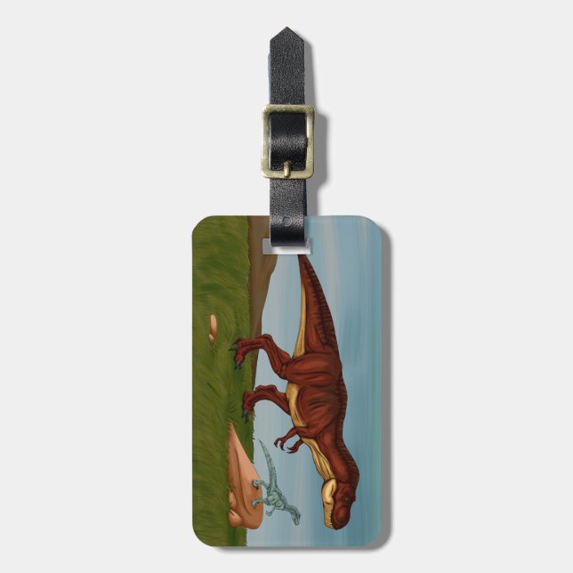 T-Rex and Velociraptor Luggage Tag (Front Vertical)