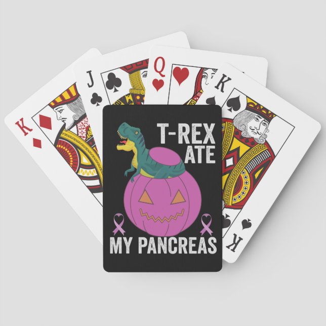T-rex ate my Pancreas Funny Pumpkin dinosaur Playing Cards (Back)