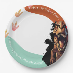 T-Rex Birthday Bash, Prehistoric Party Munch Zone Paper Plate