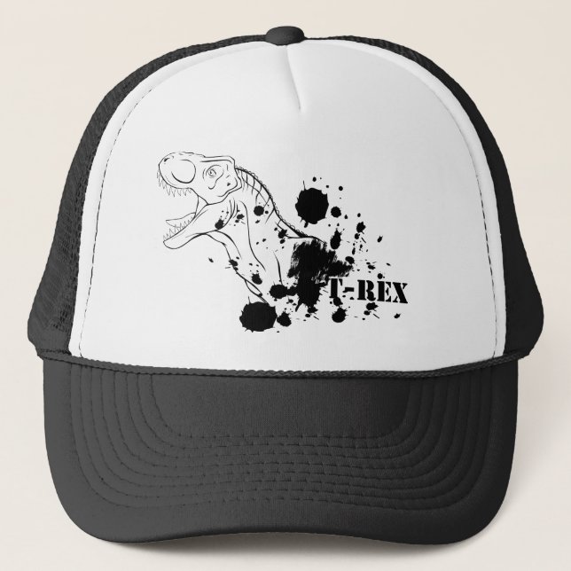 T-Rex (Black and White) Trucker Hat (Front)
