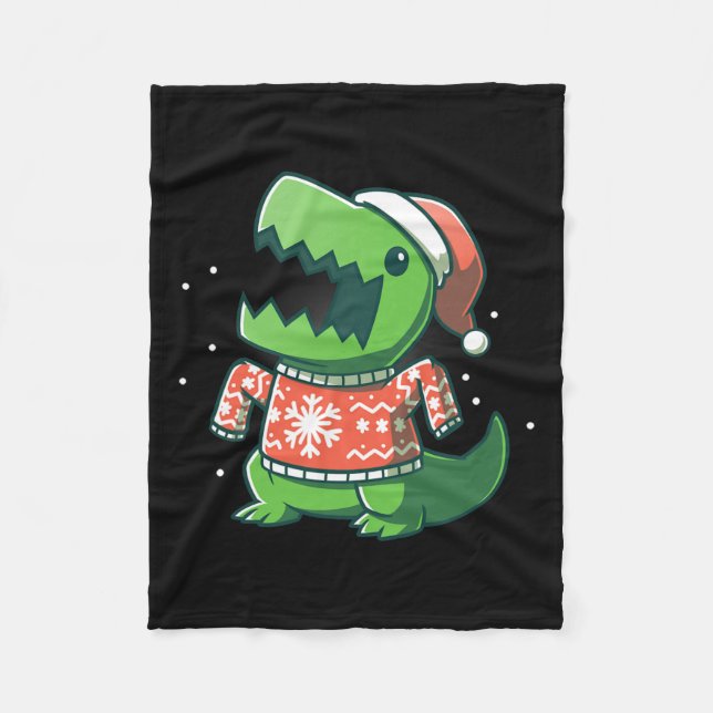 T-rex Christmas Fun Dinosaur Ugly Saurus  Fleece Blanket (Front)