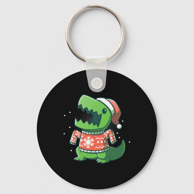 T-Rex Christmas  Fun Dinosaur Ugly saurus  Keychain (Front)