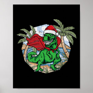 T-rex Christmas In July Tropical Beach Summer Vaca Poster