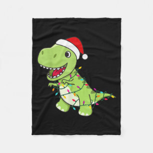 T-rex Christmas Santa Clauses Fairy Lights Dinos Fleece Blanket