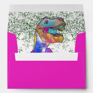 T. rex Colourful Dinosaur Party Hot Pink Envelope