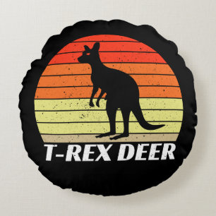 T-Rex Deer Tyrannosaurus Kangaroo - Retro Sunset Round Pillow