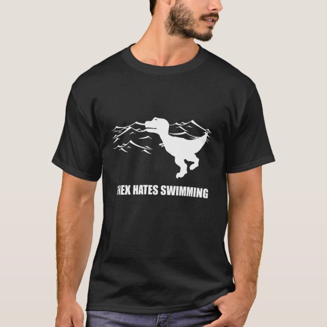 T-Rex déteste nager le T-shirt foncé (Devant)