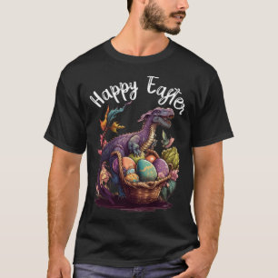 T Rex Dino Happy Easter Basket Easter Eggs Happy E T-Shirt