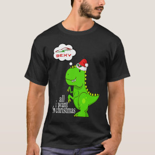 T Rex Dino Santa Claus Hat Christmas Electric Car T-Shirt