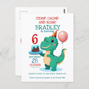 T Rex Dinosaur 6th Birthday Party Invitation Postcard