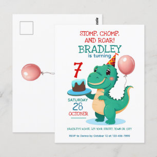 T Rex Dinosaur 7th Birthday Party Invitation Postcard