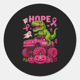 T Rex Dinosaur And Monster Truck Breast Cancer Boo Classic Round Sticker