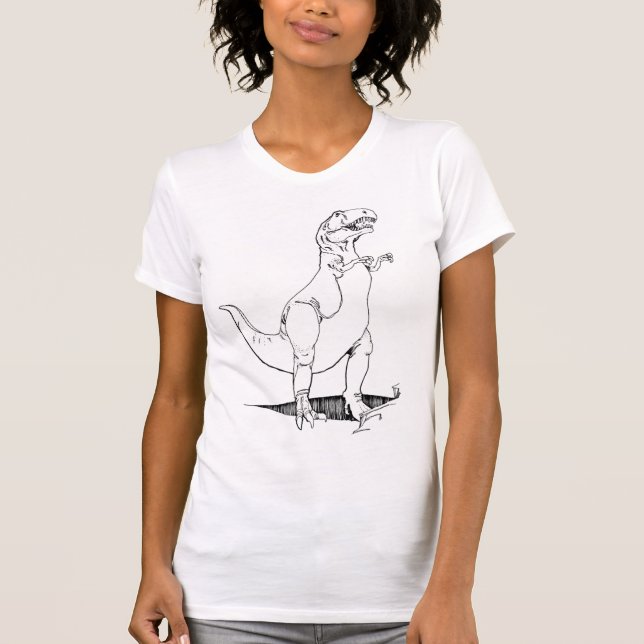 T Rex Dinosaur antique white destroyed womens tee (Front)