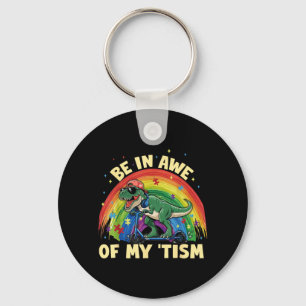 T Rex Dinosaur Autism Awareness Be in Awe of Tism Keychain