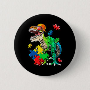 T Rex Dinosaur Autism Awareness Puzzle Piece Gift 2 Inch Round Button