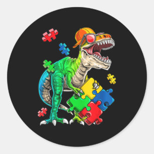 T Rex Dinosaur Autism Awareness Puzzle Piece Gifts Classic Round Sticker