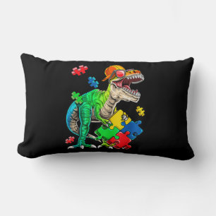 T Rex Dinosaur Autism Awareness Puzzle Piece Gifts Lumbar Pillow