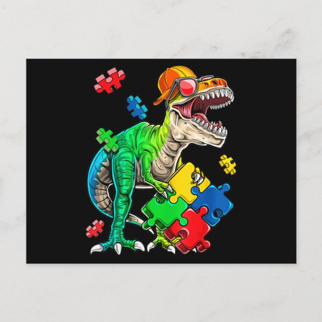 T Rex Dinosaur Autism Awareness Puzzle Piece Gifts Postcard (Front)