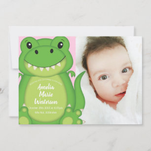 T-Rex Dinosaur Baby Announcement Pink