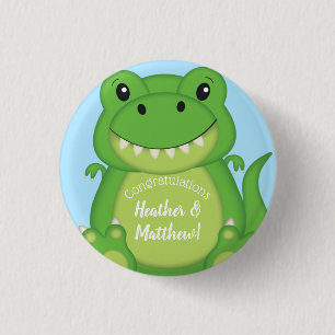 T-Rex Dinosaur Baby Shower Blue 1 Inch Round Button