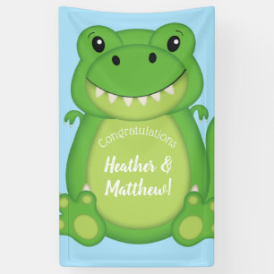 T-Rex Dinosaur Baby Shower Blue Banner
