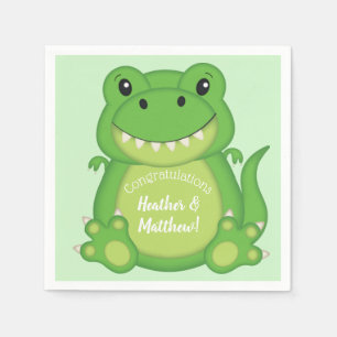 T-Rex Dinosaur Baby Shower Green Napkin