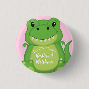 T-Rex Dinosaur Baby Shower Pink 1 Inch Round Button