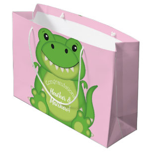 T-Rex Dinosaur Baby Shower Pink Large Gift Bag