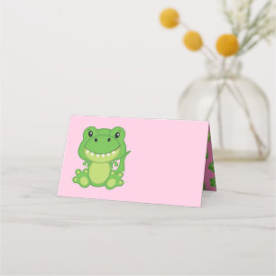 T-Rex Dinosaur Baby Shower Pink Place Card