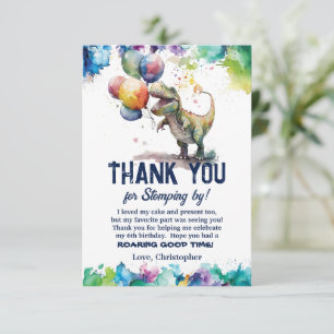 T-Rex Dinosaur Balloons Paint Splash Birthday  Thank You Card