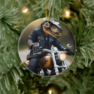 T-Rex Dinosaur Bikie On A Motorbike, Ceramic Ornament