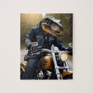 T-Rex Dinosaur Bikie On A Motorbike, Jigsaw Puzzle