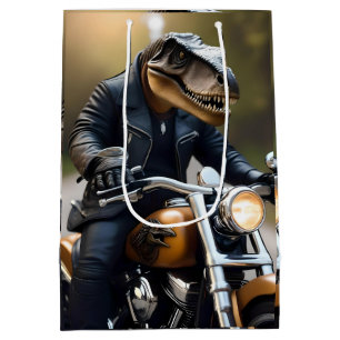 T-Rex Dinosaur Bikie On A Motorbike, Medium Gift Bag