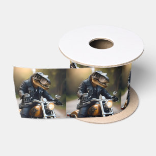 T-Rex Dinosaur Bikie On A Motorbike, Satin Ribbon
